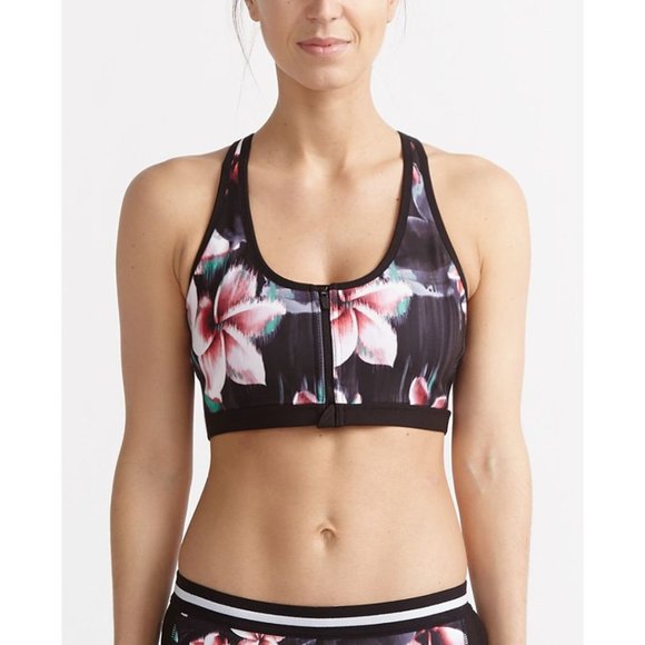 Reitmans Hyba Floral Pattern Athletic Sports Bra Front Zipper Size XS - Picture 1 of 16